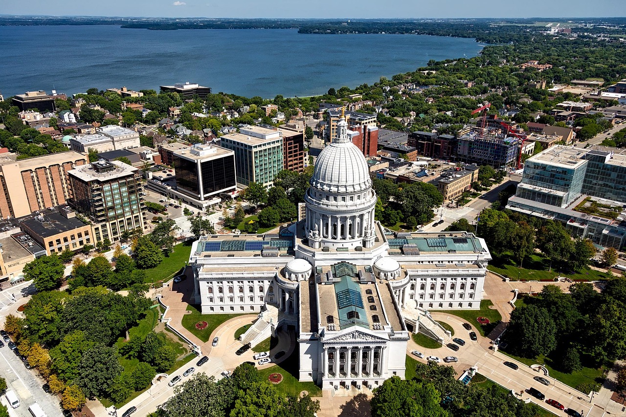 Aerial view of the State of Wisconsin Capital in Madison, Wisconsin